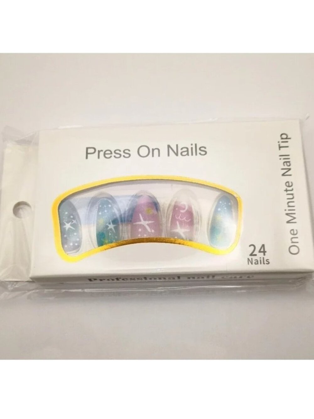 Press On Nails 24pc Blue Pink Star Nail Tips
